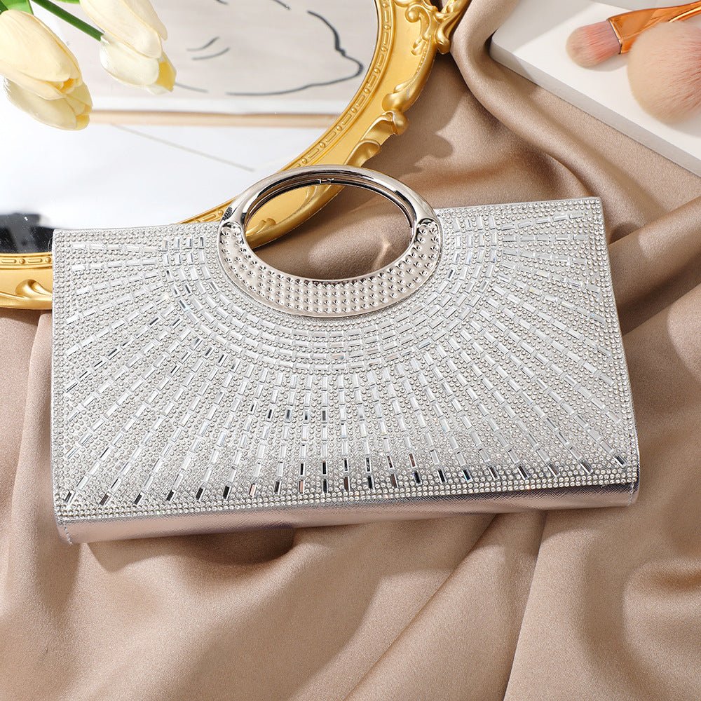 Vintage Large Circular Handle Rhinestone Sparkly Clutch Bag(MAC430)