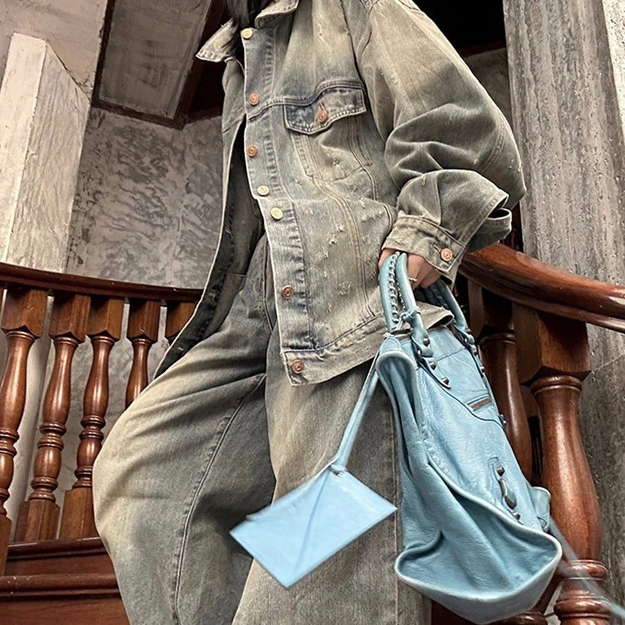 Vintage Oversized Denim Jacket | Loose Fit Casual Jean Jacket(MS150)