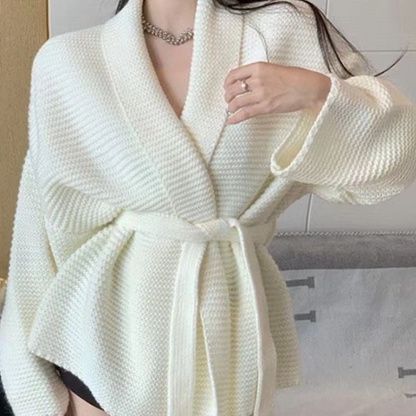 Waffle Knit Robe Cardigan | Belted Oversized Sweater Coat(MS198)