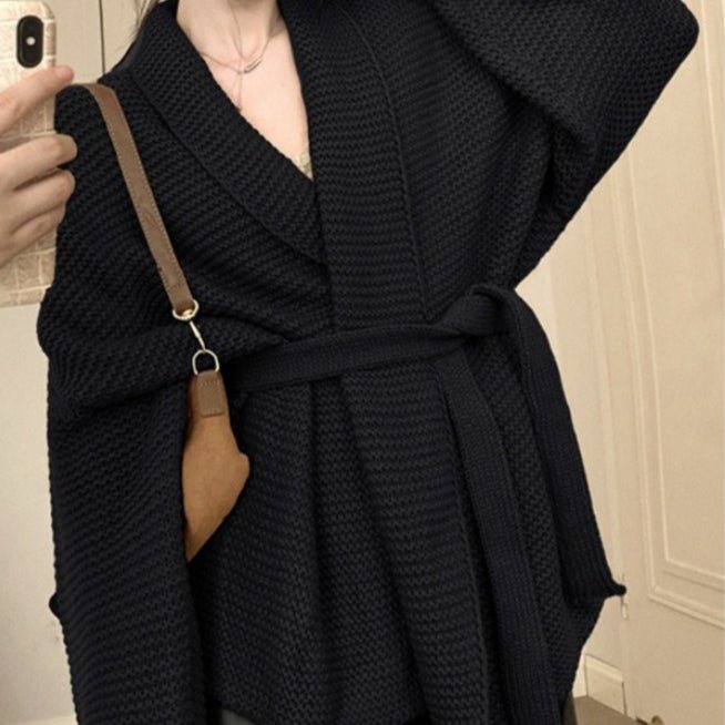 Waffle Knit Robe Cardigan | Belted Oversized Sweater Coat(MS198)