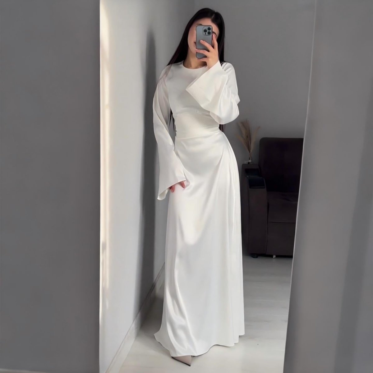 Waist Slim Abaya, Strappy Solid Color Abaya (MA106)