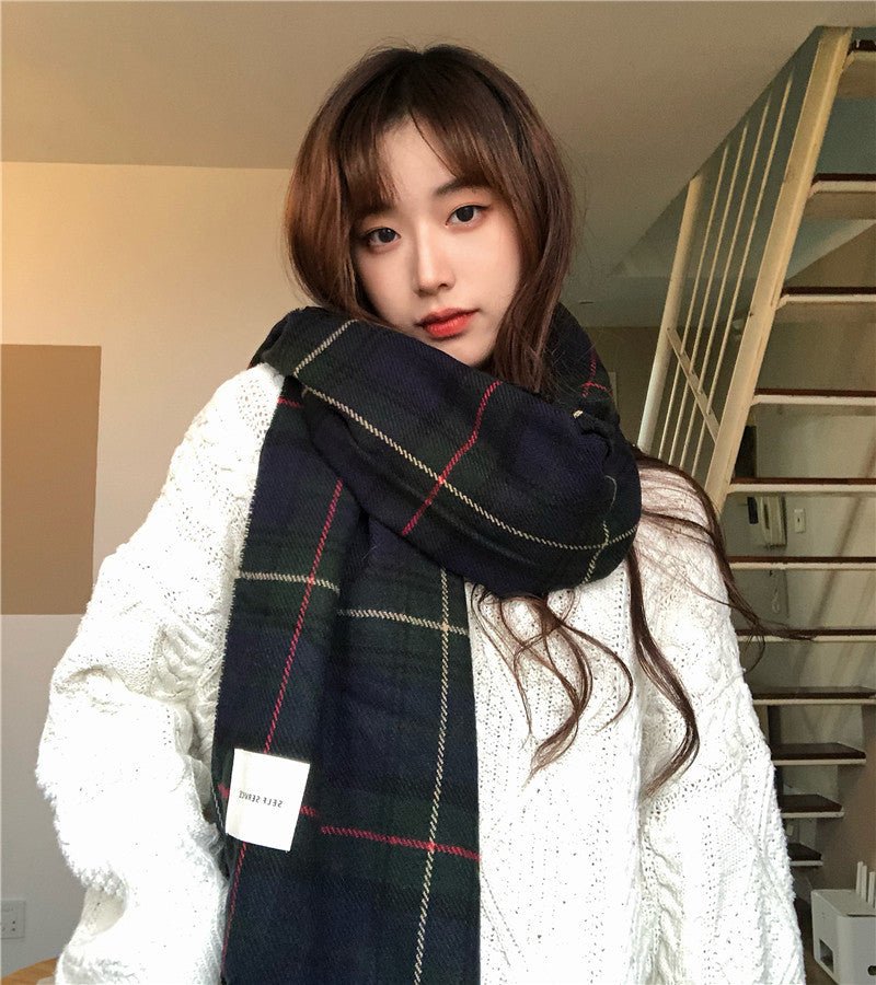Warm Versatile Soft Plaid Scarf with Fringe (MAC333)