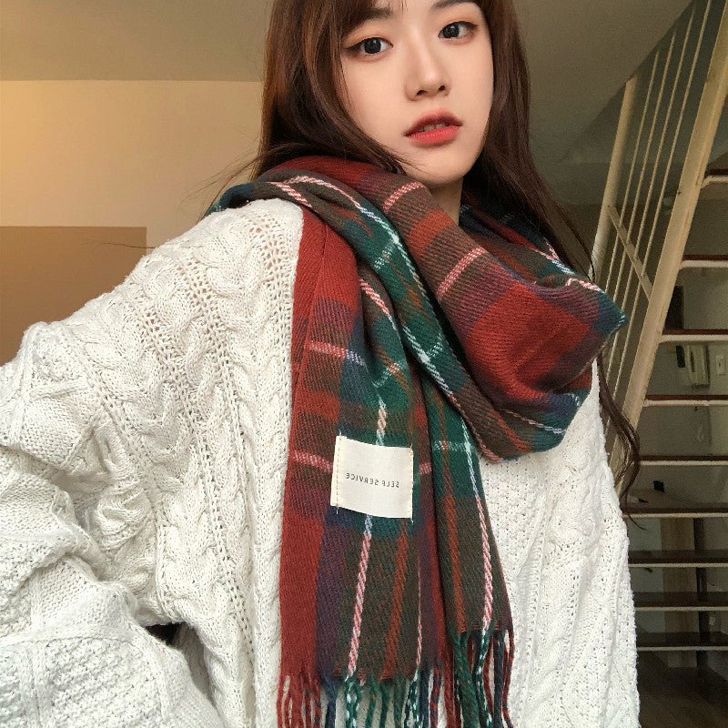 Warm Versatile Soft Plaid Scarf with Fringe (MAC333)
