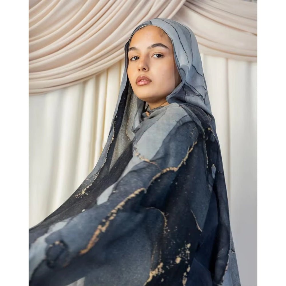 Watercolor Artistic Cotton Hijab with Painted Floral Motifs (MH144)