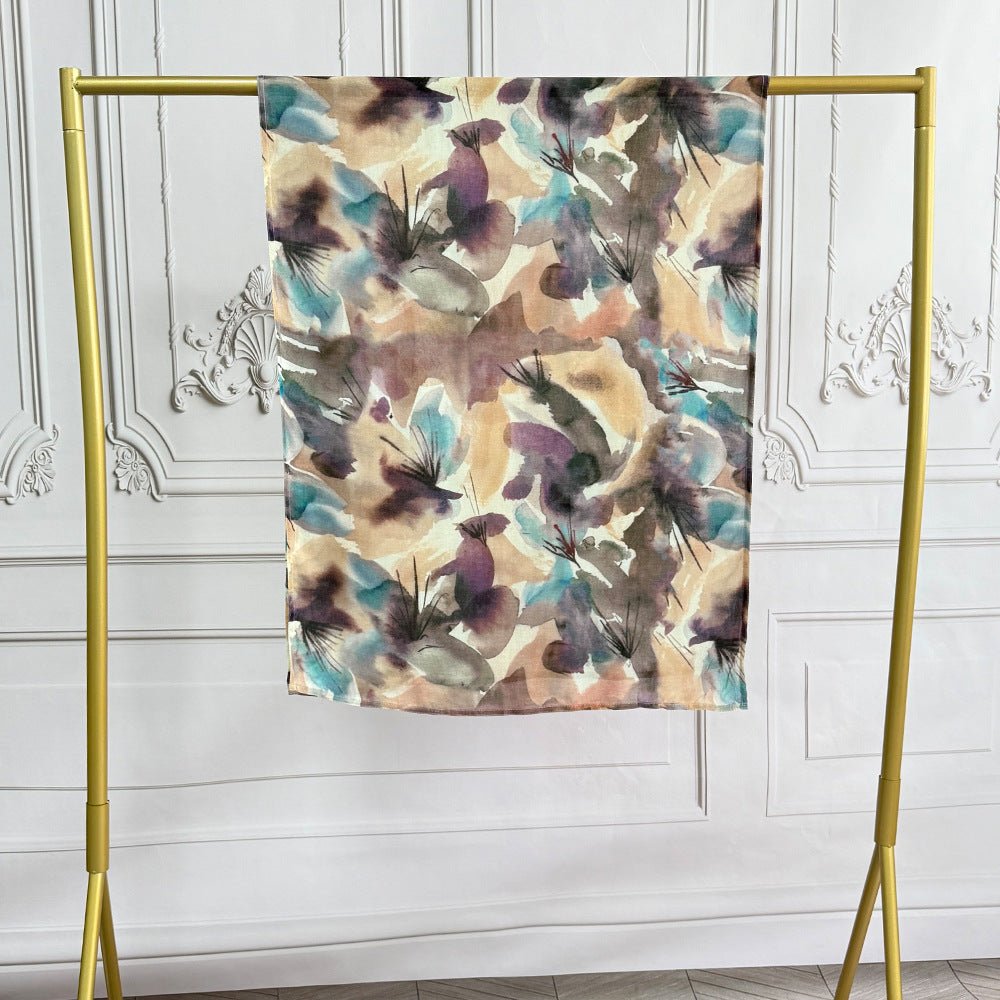 Watercolor Artistic Cotton Hijab with Painted Floral Motifs (MH144)