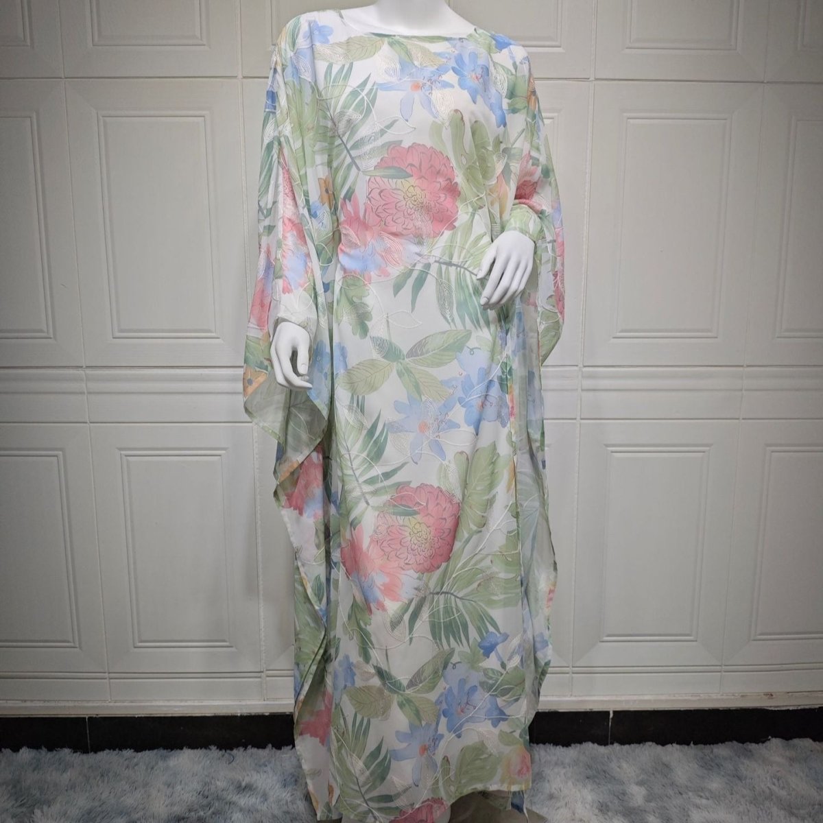 Watercolor Floral Kaftan Abaya | Batwing Sleeve Pullover Abaya (MA371)
