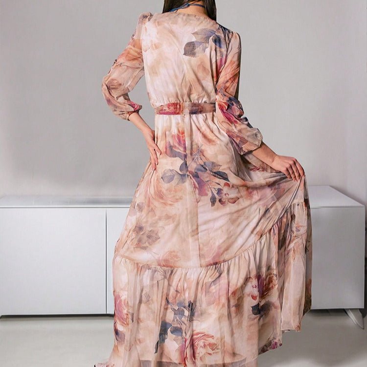 Watercolor Floral V-Neck Maxi Dress (MS372)