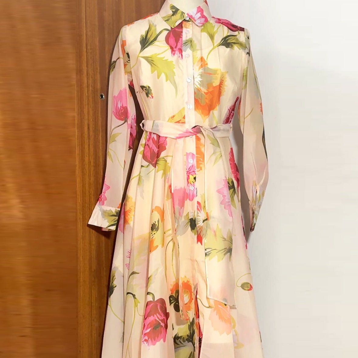 Watercolour Floral Shirt Maxi Dress(MS414)