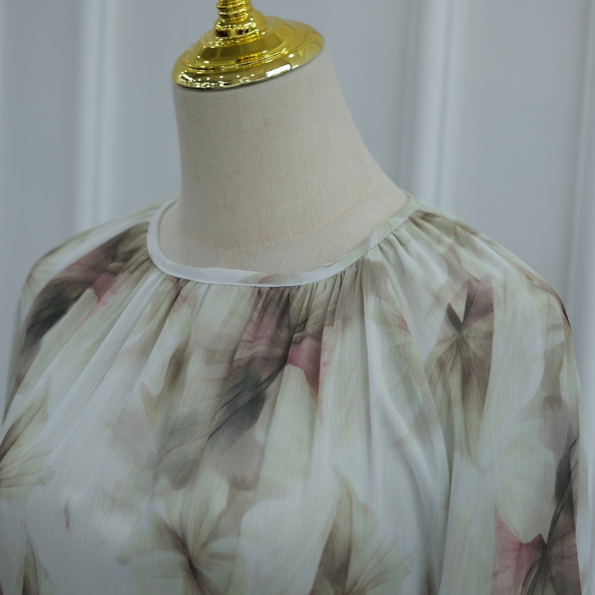 Watercolour Print Double-Layer Flared-Sleeve Maxi Dress(MS479)