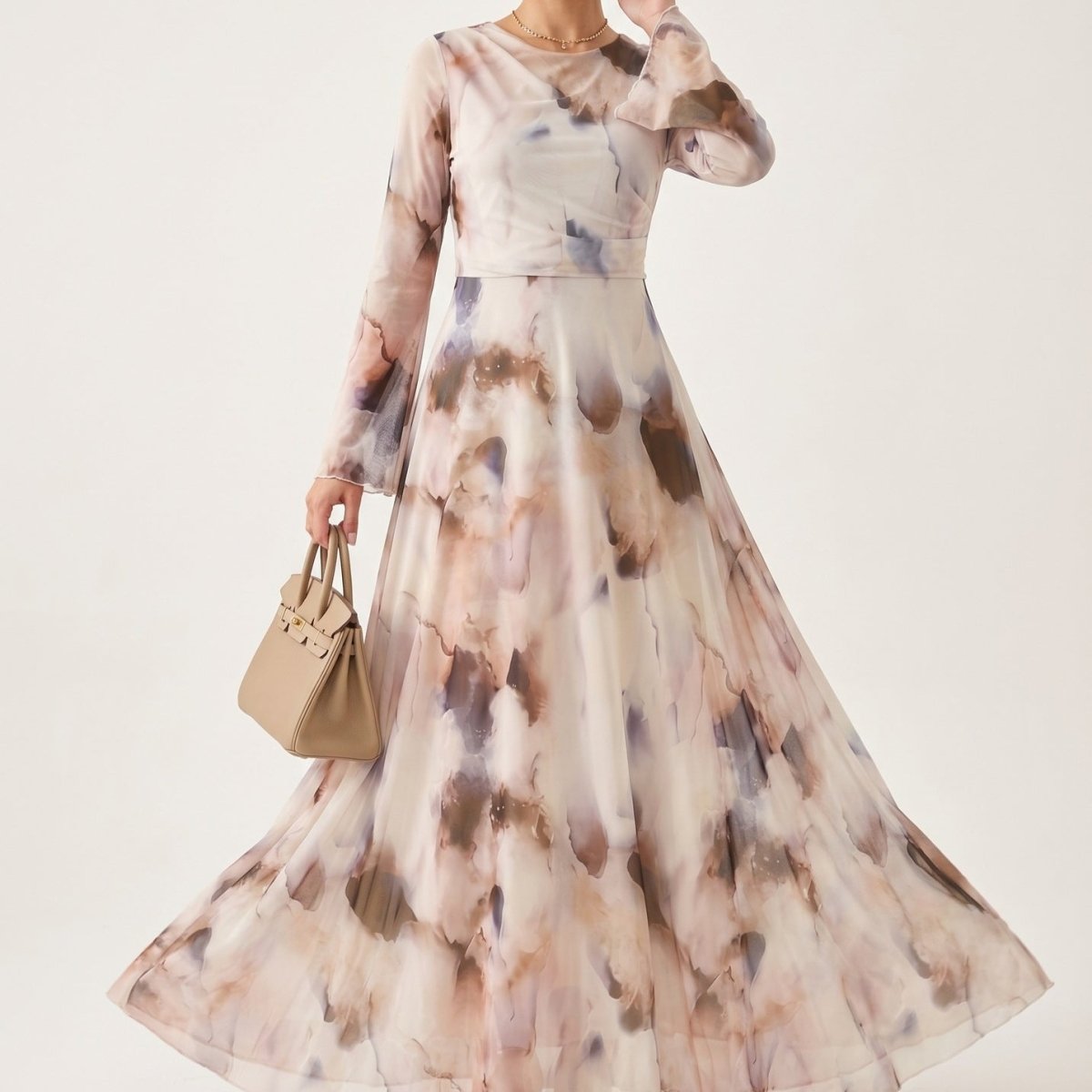 Watercolour Print Maxi Dress(MS447)