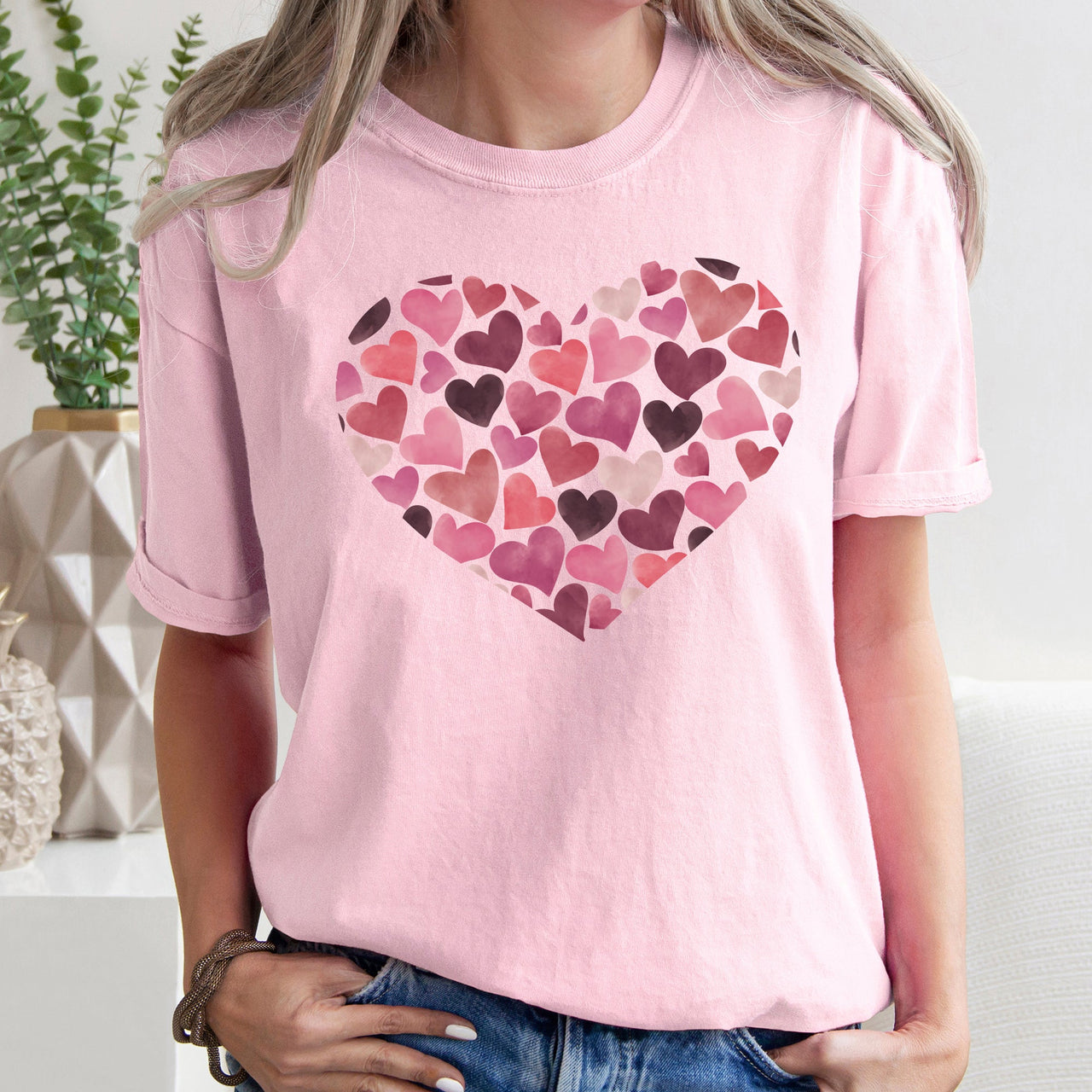 Watercolor Hearts Valentine's Day Edition Premium Soft Feel Print Comfort Colors Tee