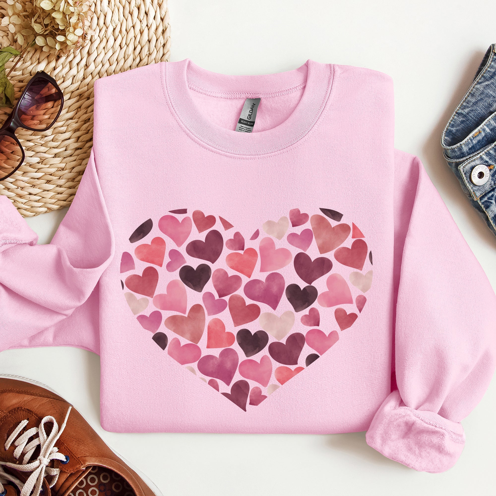Watercolor Hearts Valentine's Day Romance Edition Cozy Fleece Cotton Blend Sweatshirt