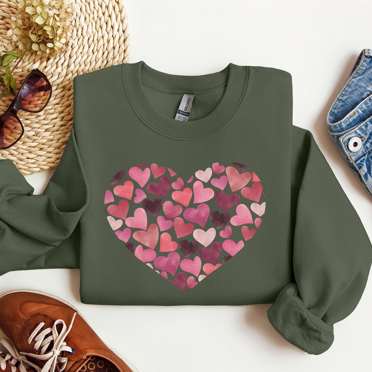 Watercolor Hearts Valentine's Day Romance Edition Cozy Fleece Cotton Blend Sweatshirt