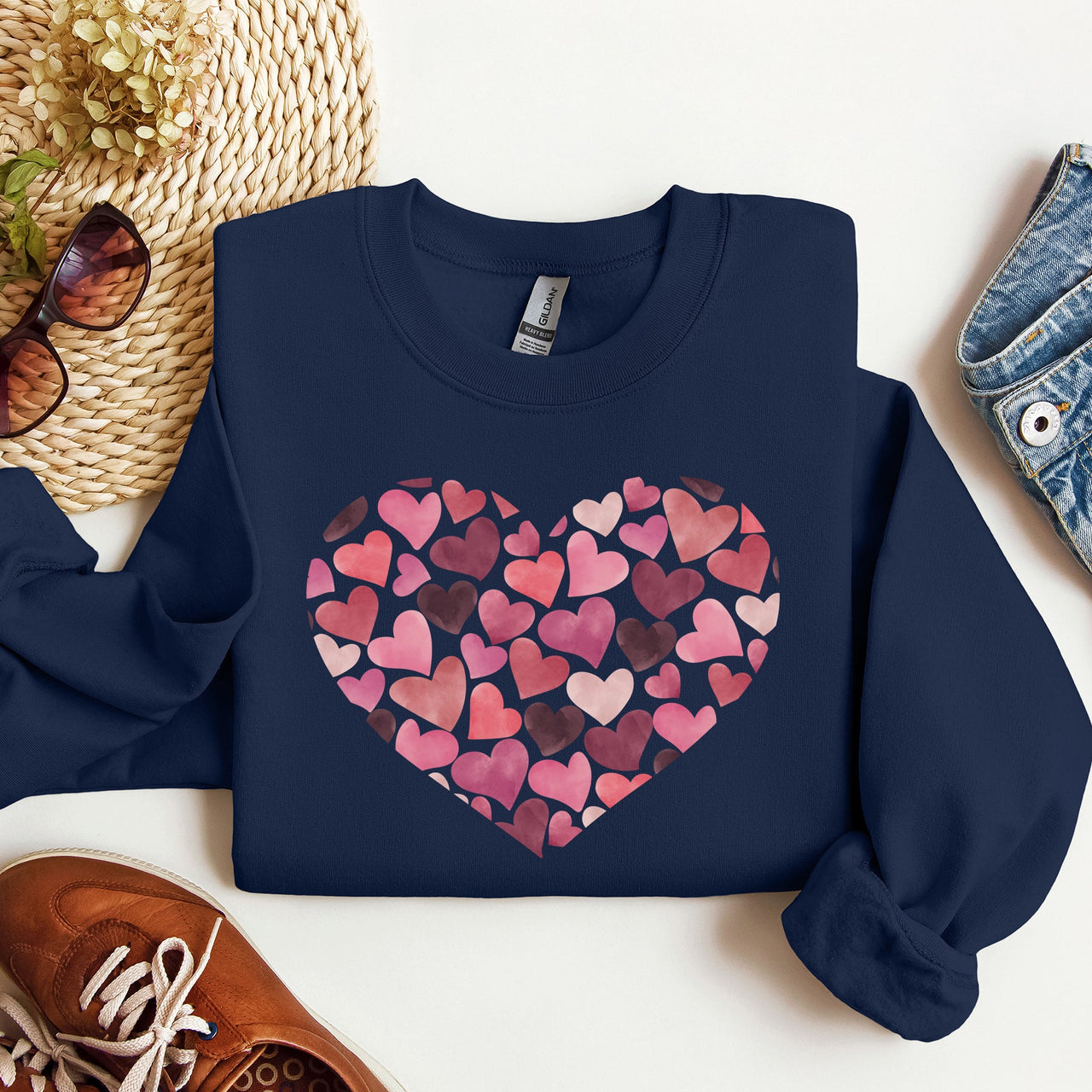 Watercolor Hearts Valentine's Day Romance Edition Cozy Fleece Cotton Blend Sweatshirt