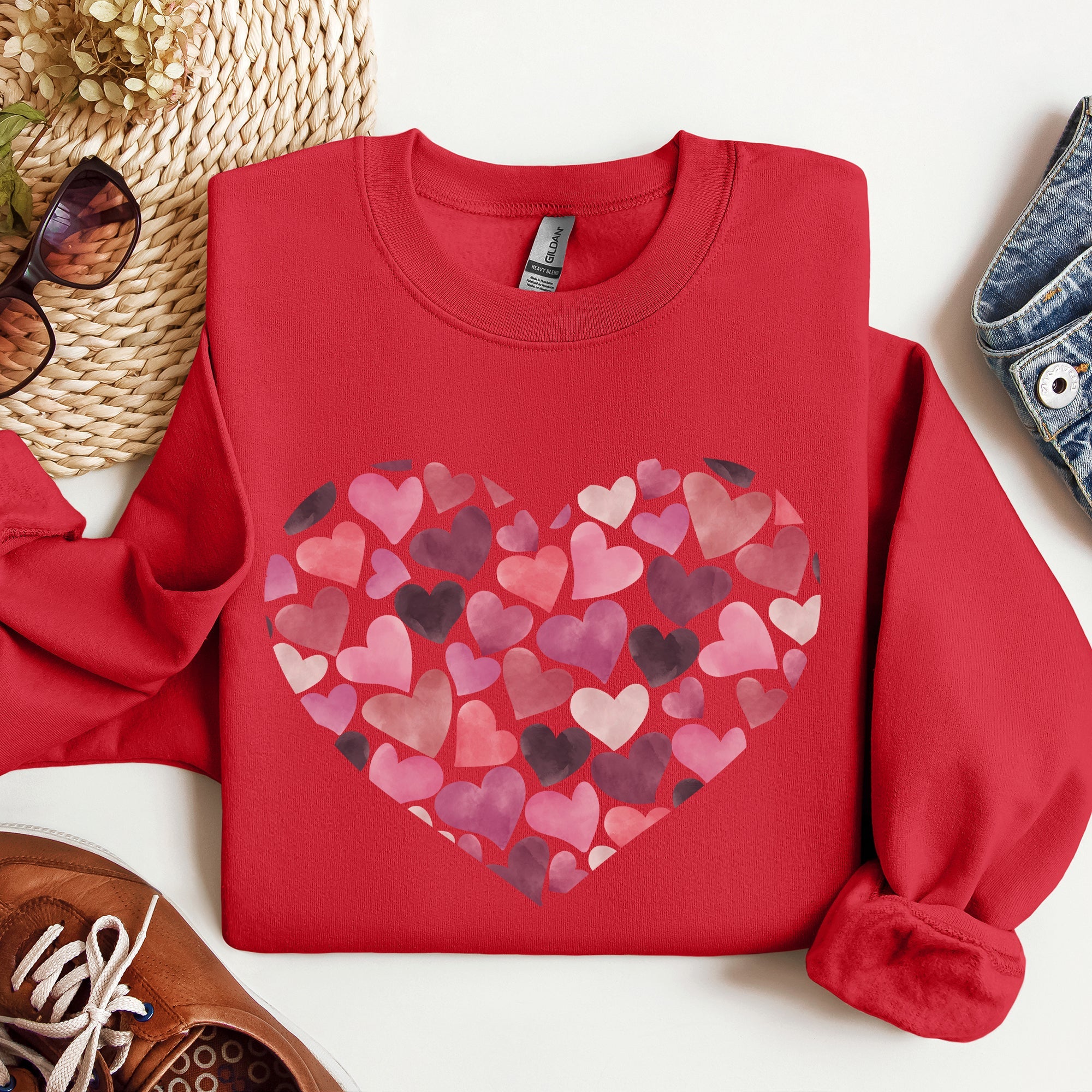 Watercolor Hearts Valentine's Day Romance Edition Cozy Fleece Cotton Blend Sweatshirt