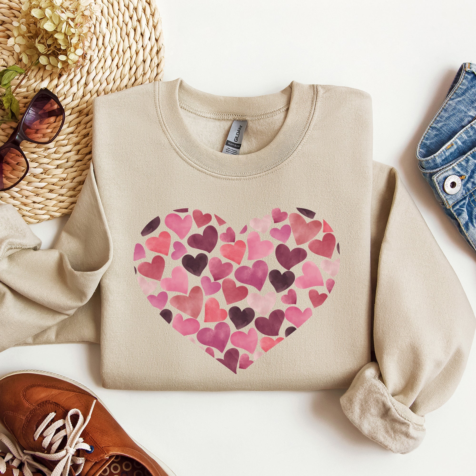 Watercolor Hearts Valentine's Day Romance Edition Cozy Fleece Cotton Blend Sweatshirt
