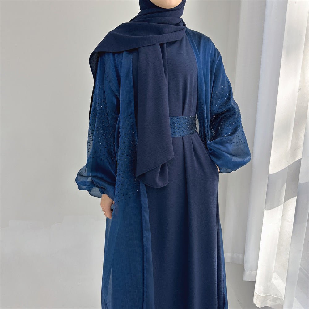Wave Bubble Sleeve Abaya 4-Piece Set (MOA057)
