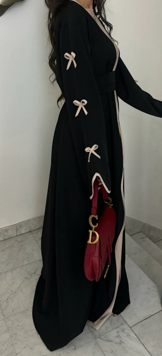 Wavy Edge Bow Embellished Open Abaya (MOA133)