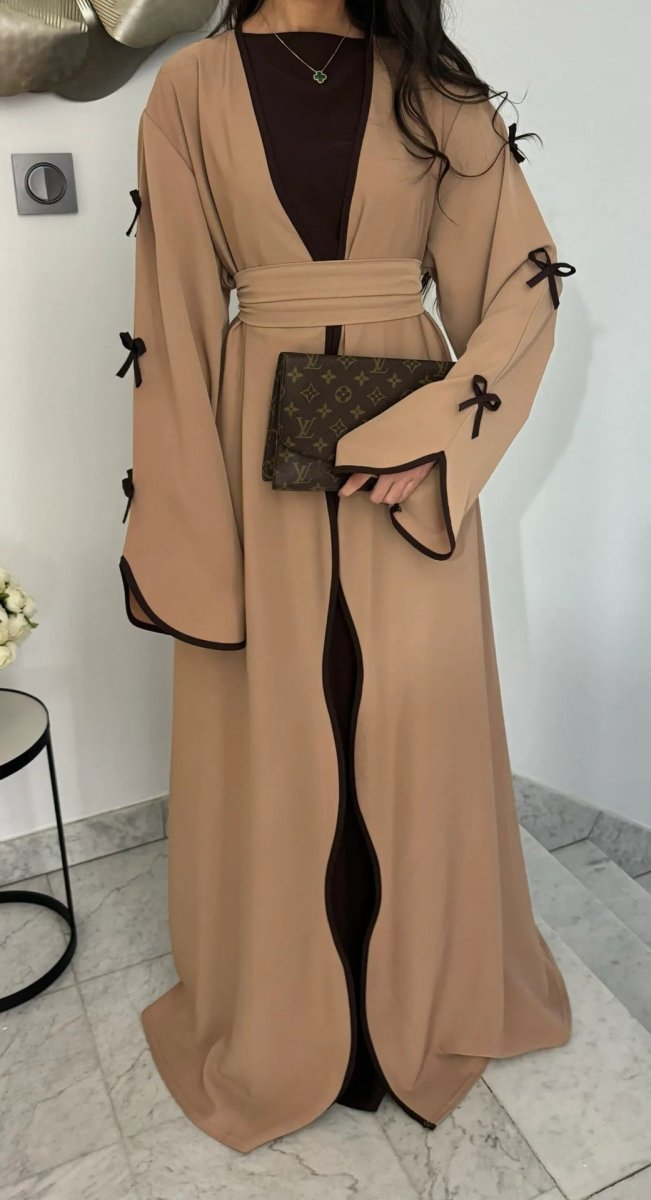 Wavy Edge Bow Embellished Open Abaya (MOA133)