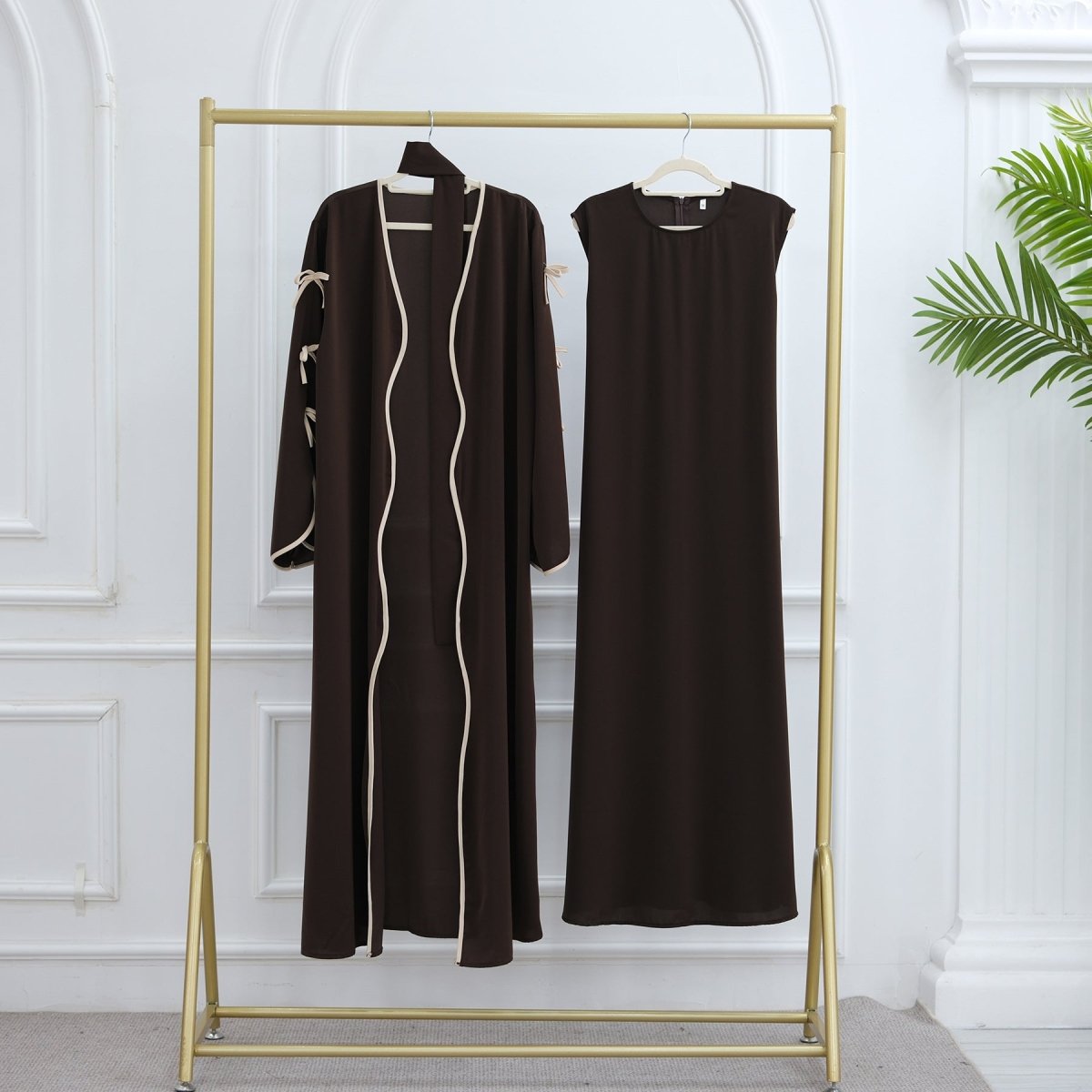 Wavy Edge Bow Embellished Open Abaya (MOA133)