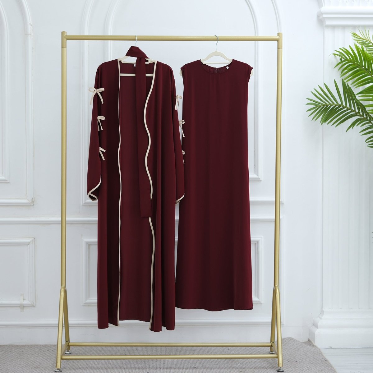 Wavy Edge Bow Embellished Open Abaya (MOA133)