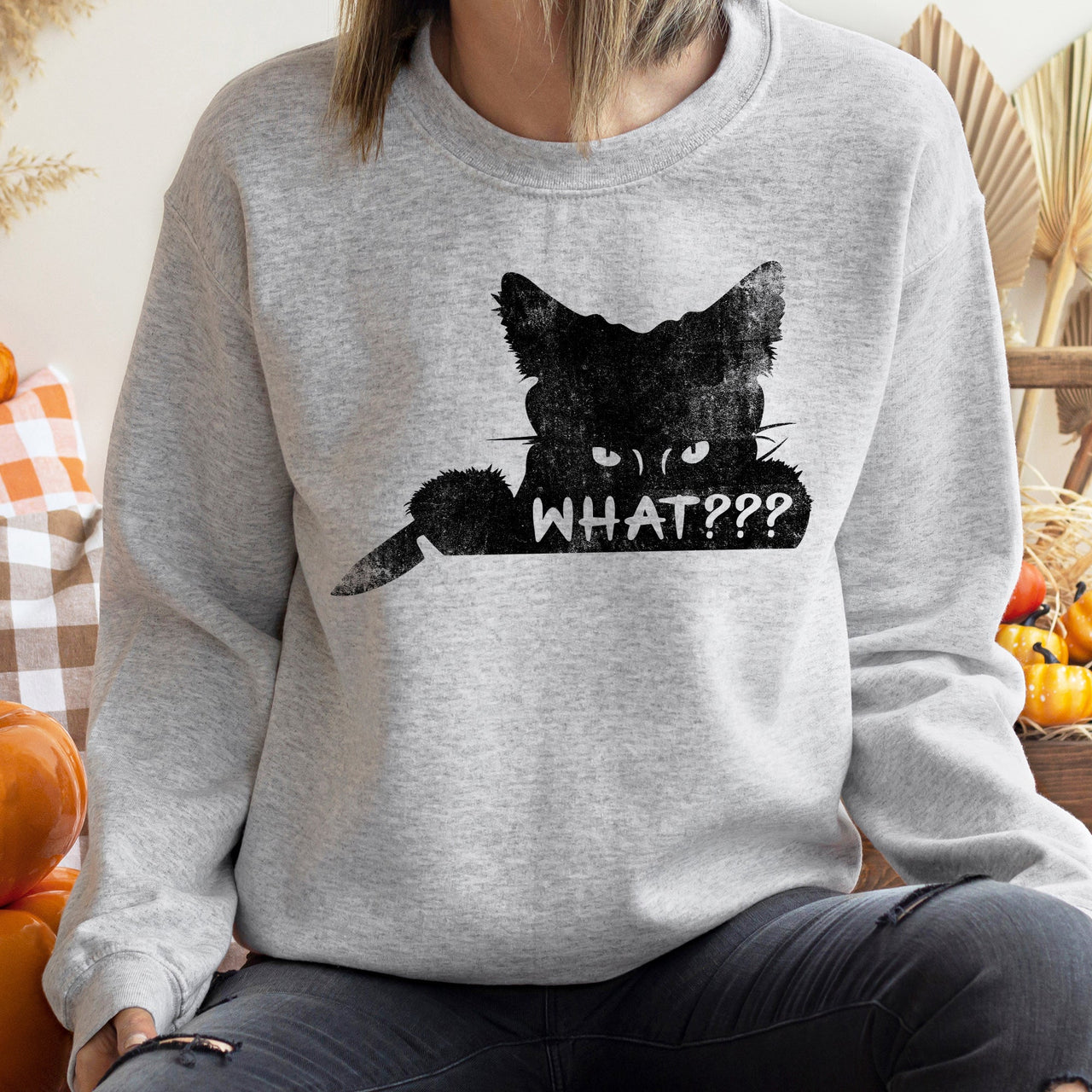 What??? Cat Halloween Spooky Feline Night Graphic Cozy Warm Fleece Premium Heavyweight Sweatshirt
