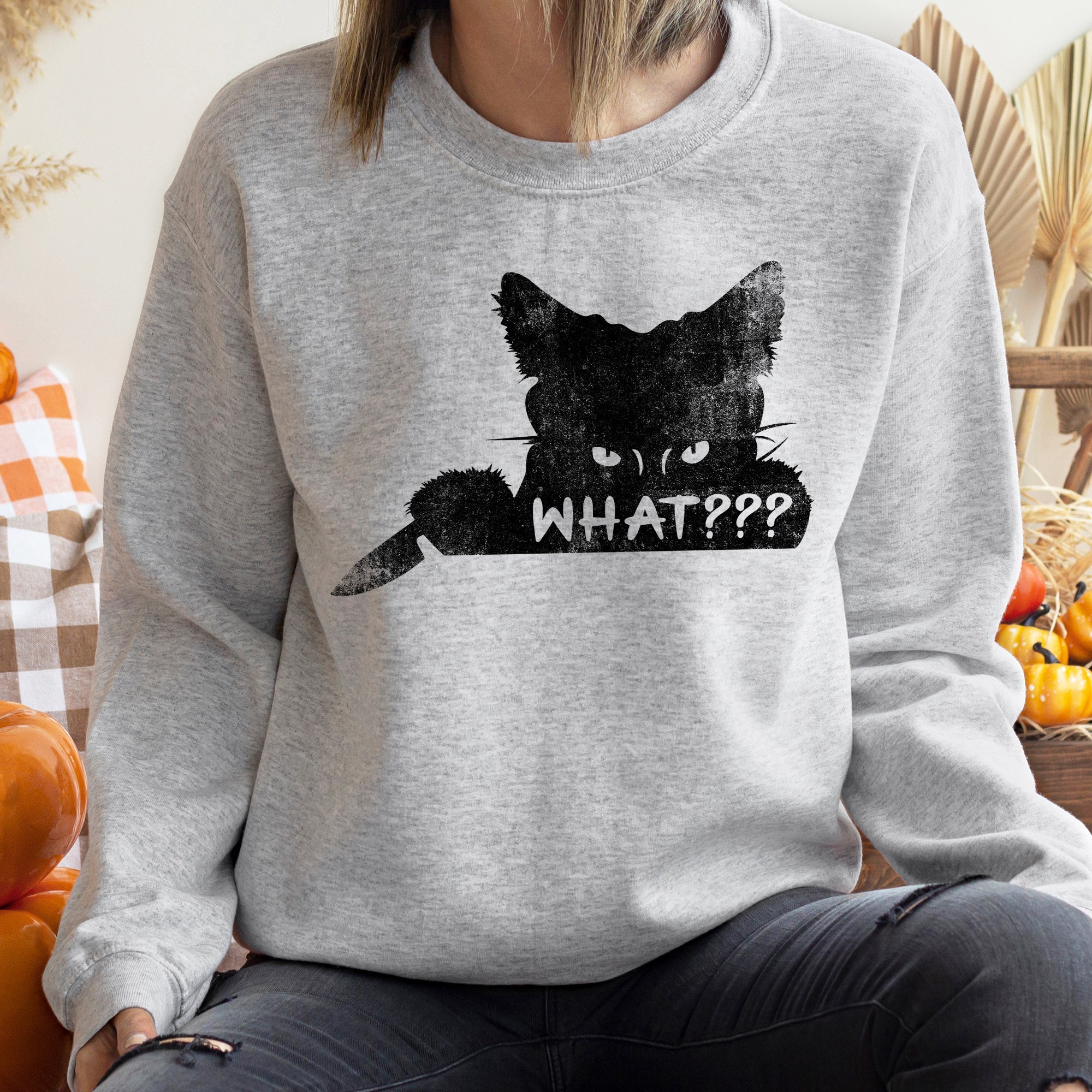 What??? Cat Halloween Spooky Feline Night Graphic Cozy Warm Fleece Premium Heavyweight Sweatshirt