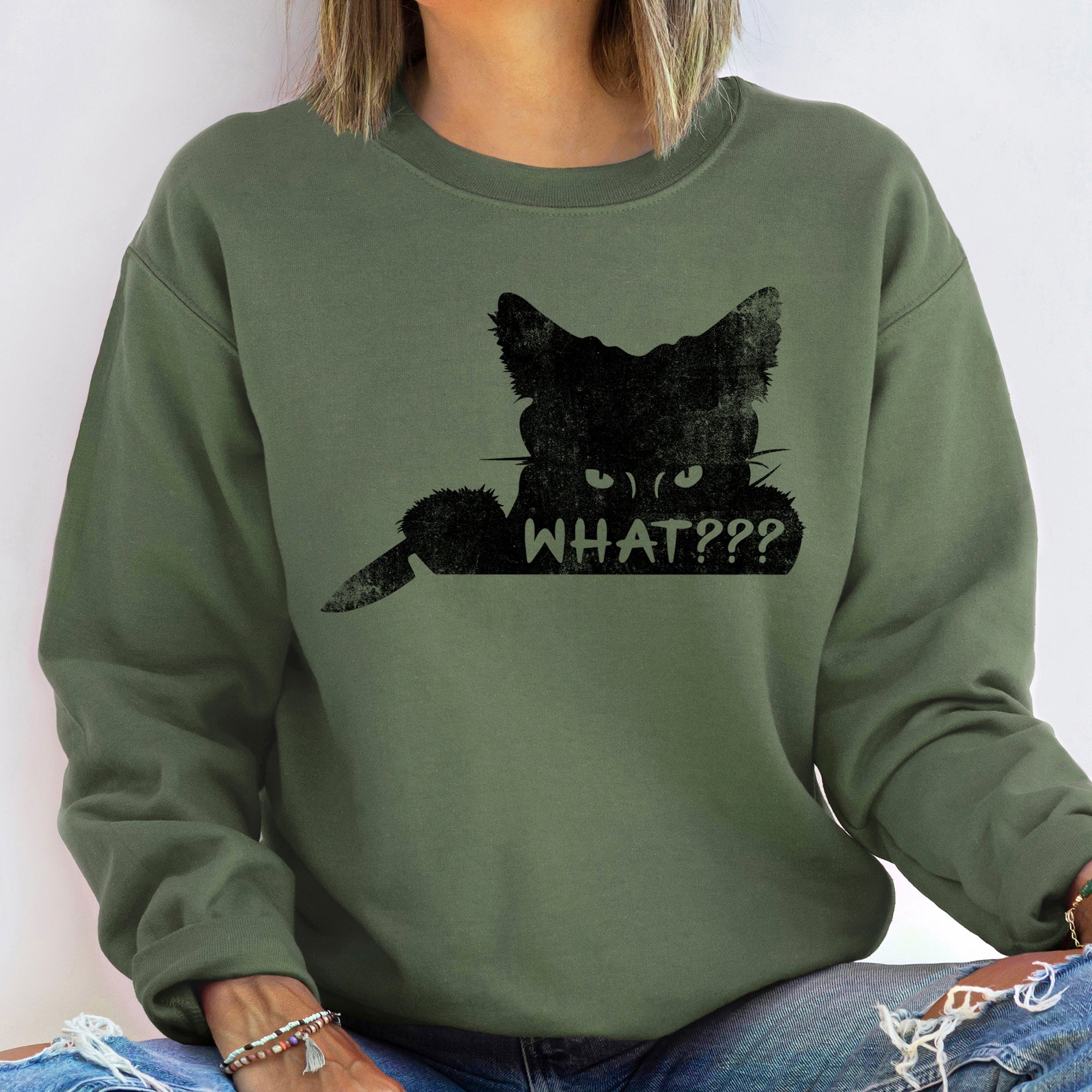 What??? Cat Halloween Spooky Feline Night Graphic Cozy Warm Fleece Premium Heavyweight Sweatshirt