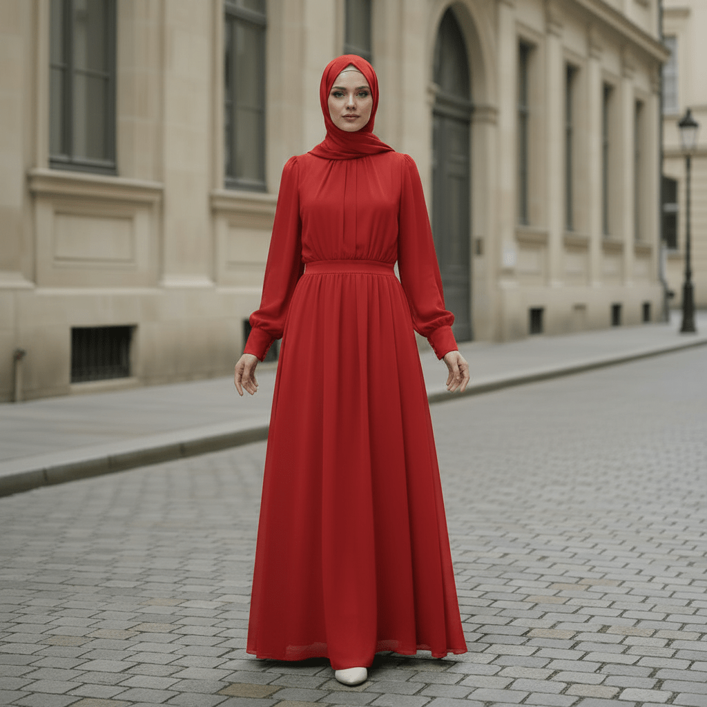 White Chiffon Princess Dress Abaya with Lantern Sleeves | Elegant Spring Fairy Swing French Court-Style Abaya (MA180)