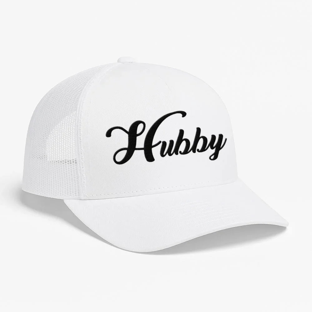 Embroidered Hubby Trucker Hat – Classic Mesh Cap for Wedding or Anniversary