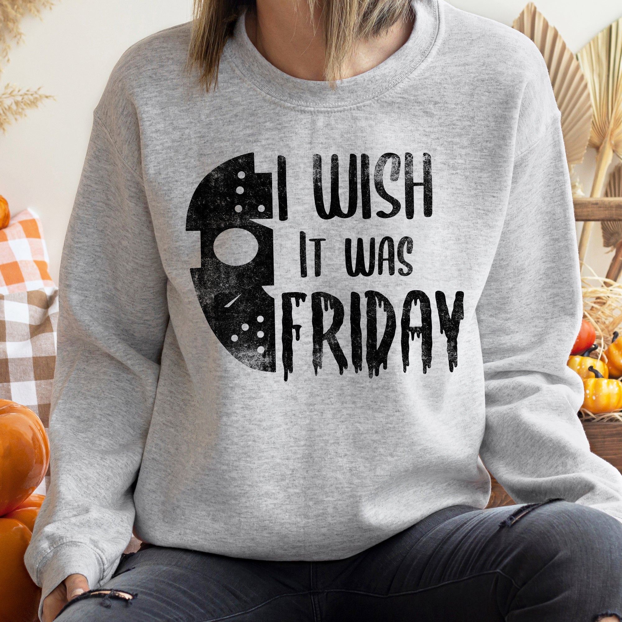 Wish It Was Friday Vintage Halloween Spooky Night Edition Retro Throwback Graphic Sweatshirt