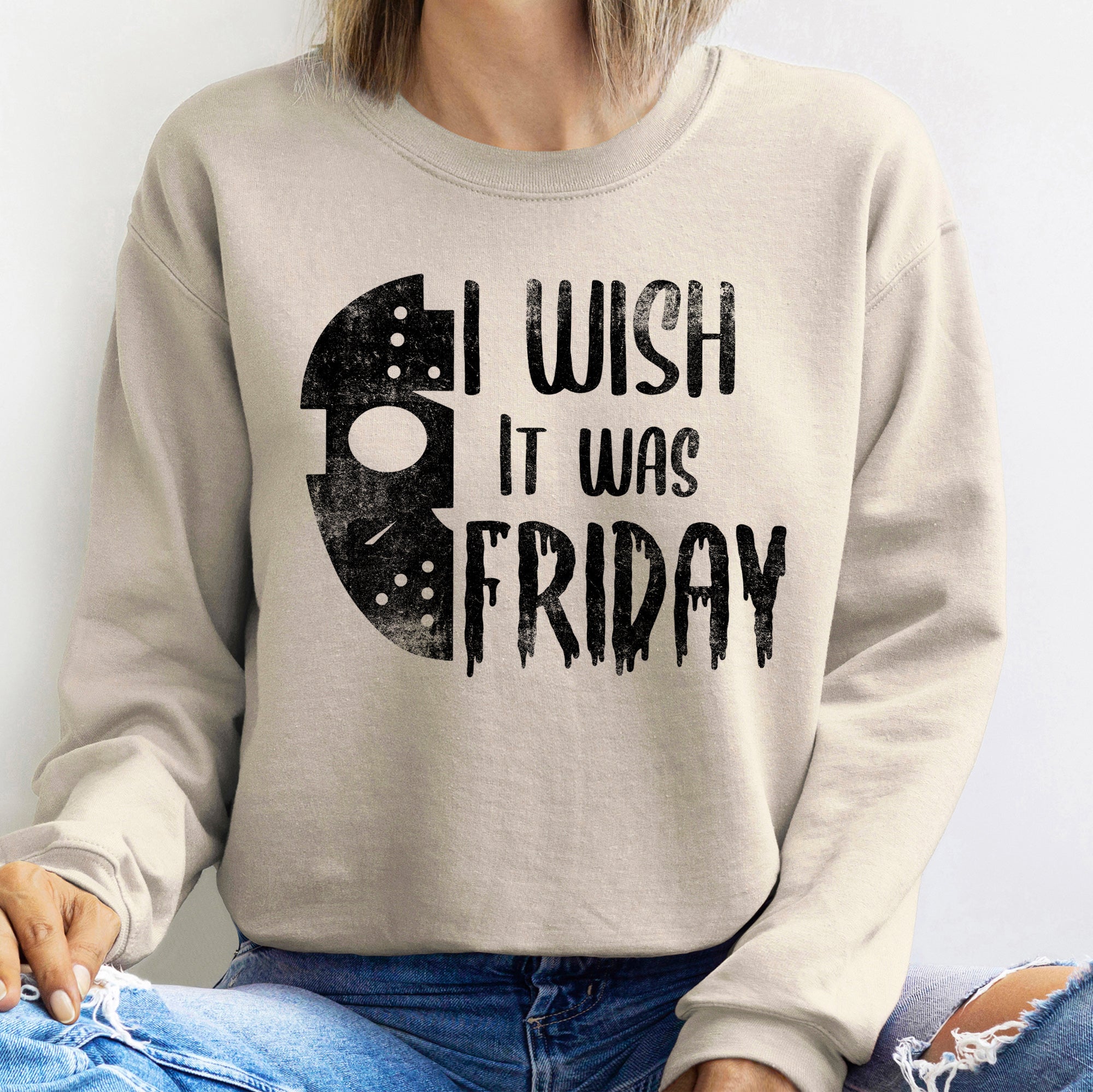 Wish It Was Friday Vintage Halloween Spooky Night Edition Retro Throwback Graphic Sweatshirt