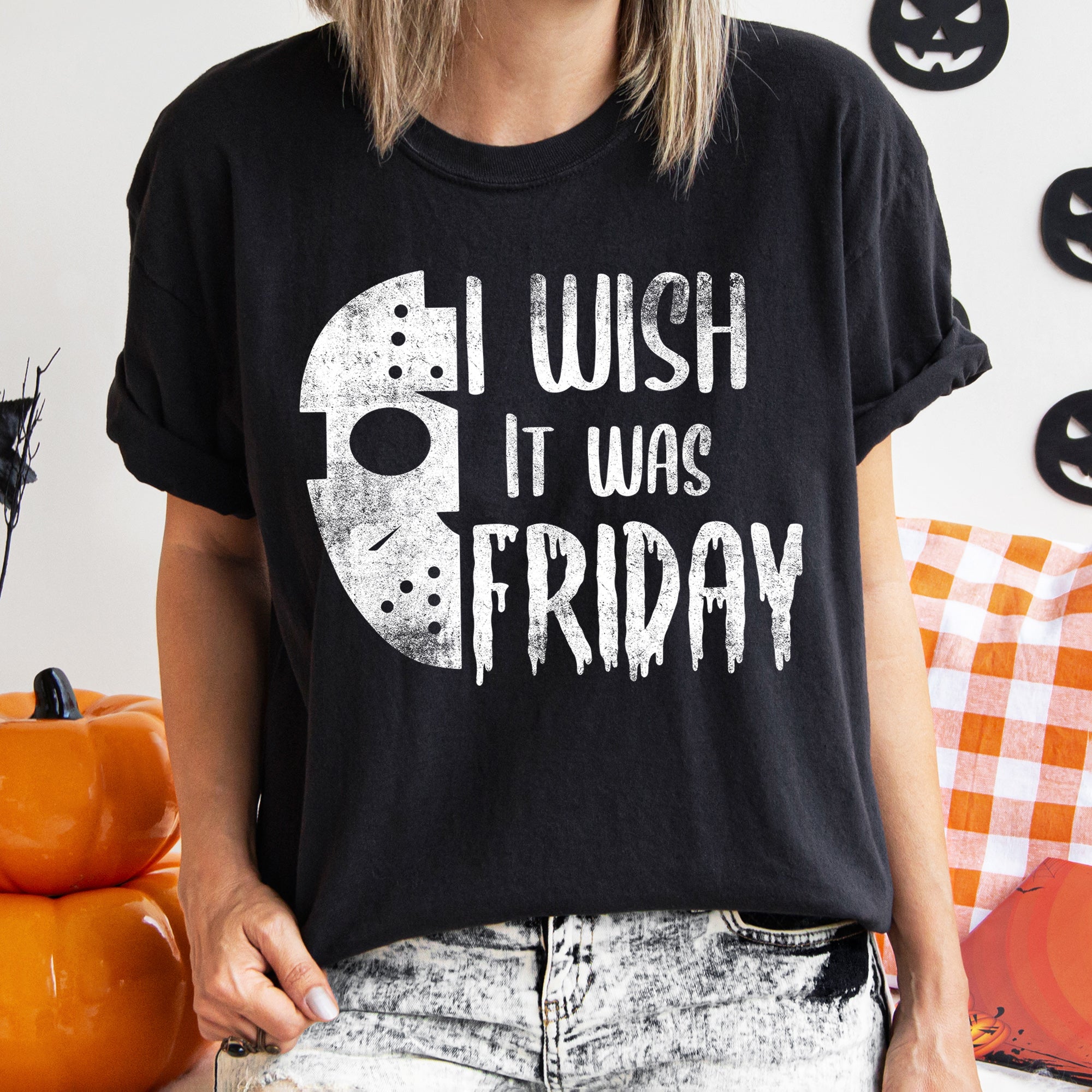 I Wish It Was Friday Retro Halloween Night Of Spooky Friday Vibes Comfort Colors Tee