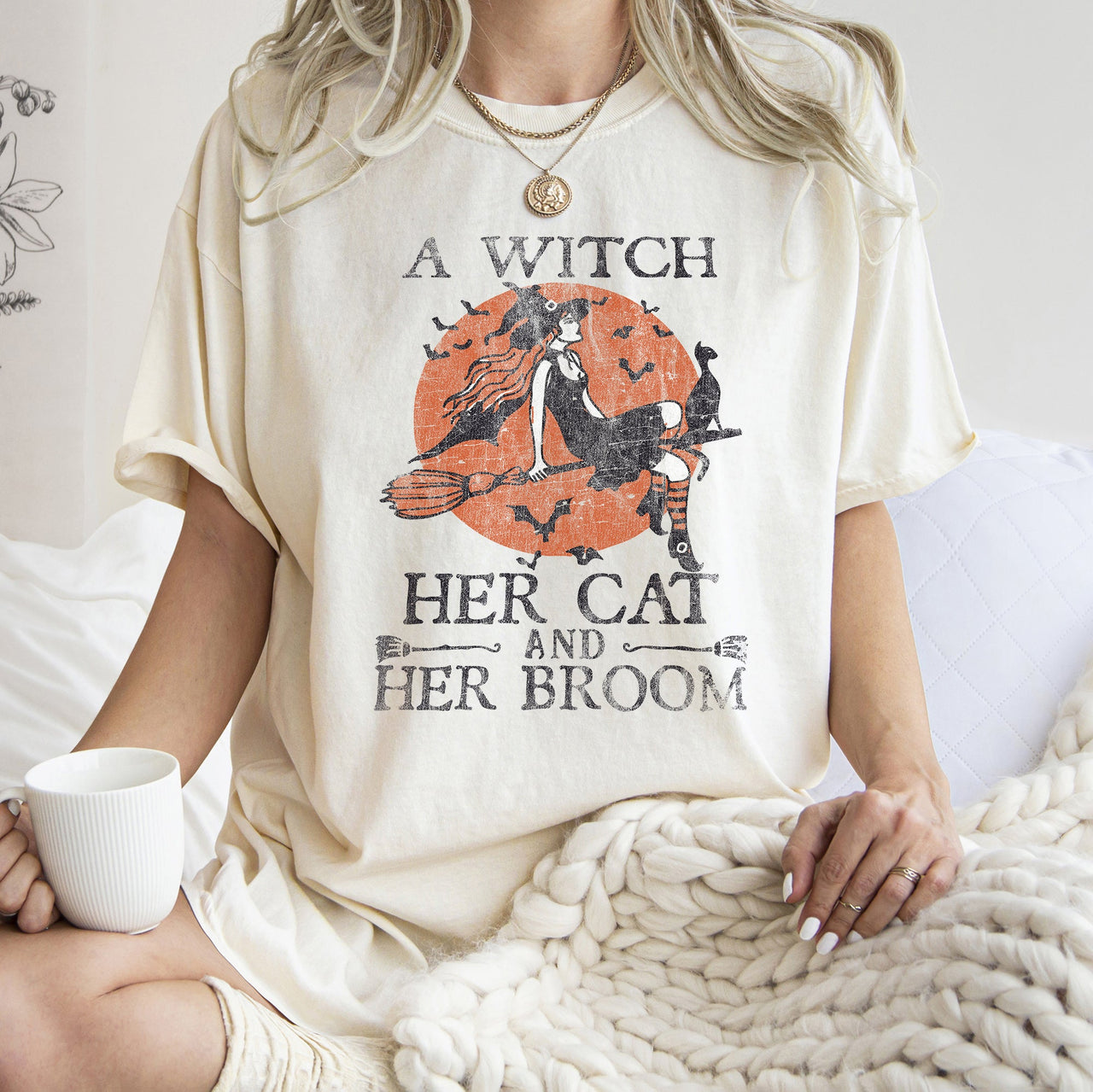 A Witch, Her Cat And Her Broom Retro Halloween Limited Edition Comfort Colors Tee