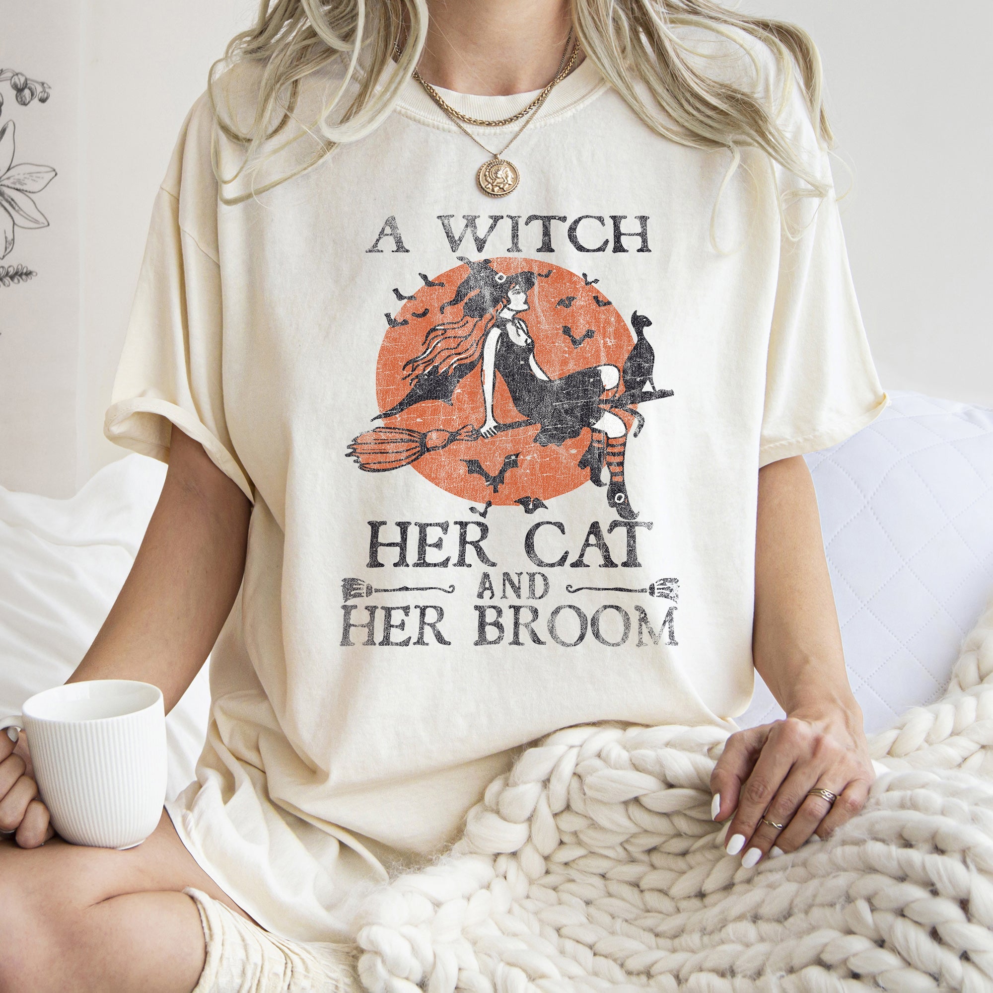 A Witch, Her Cat And Her Broom Retro Halloween Limited Edition Comfort Colors Tee