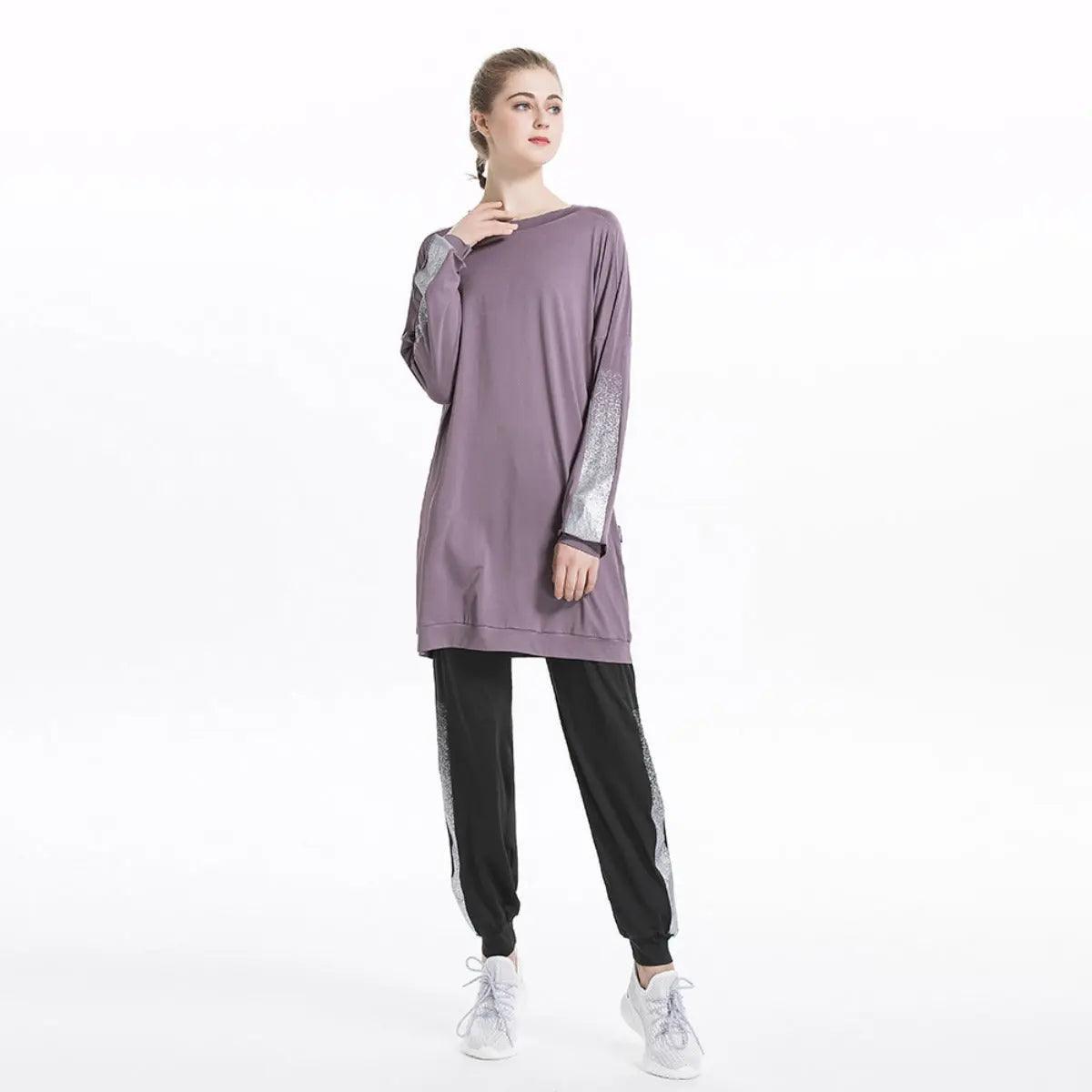 MB008 Women's Casual Two Piece Sweatsuit Set - Long Sleeve Crewneck and Joggers