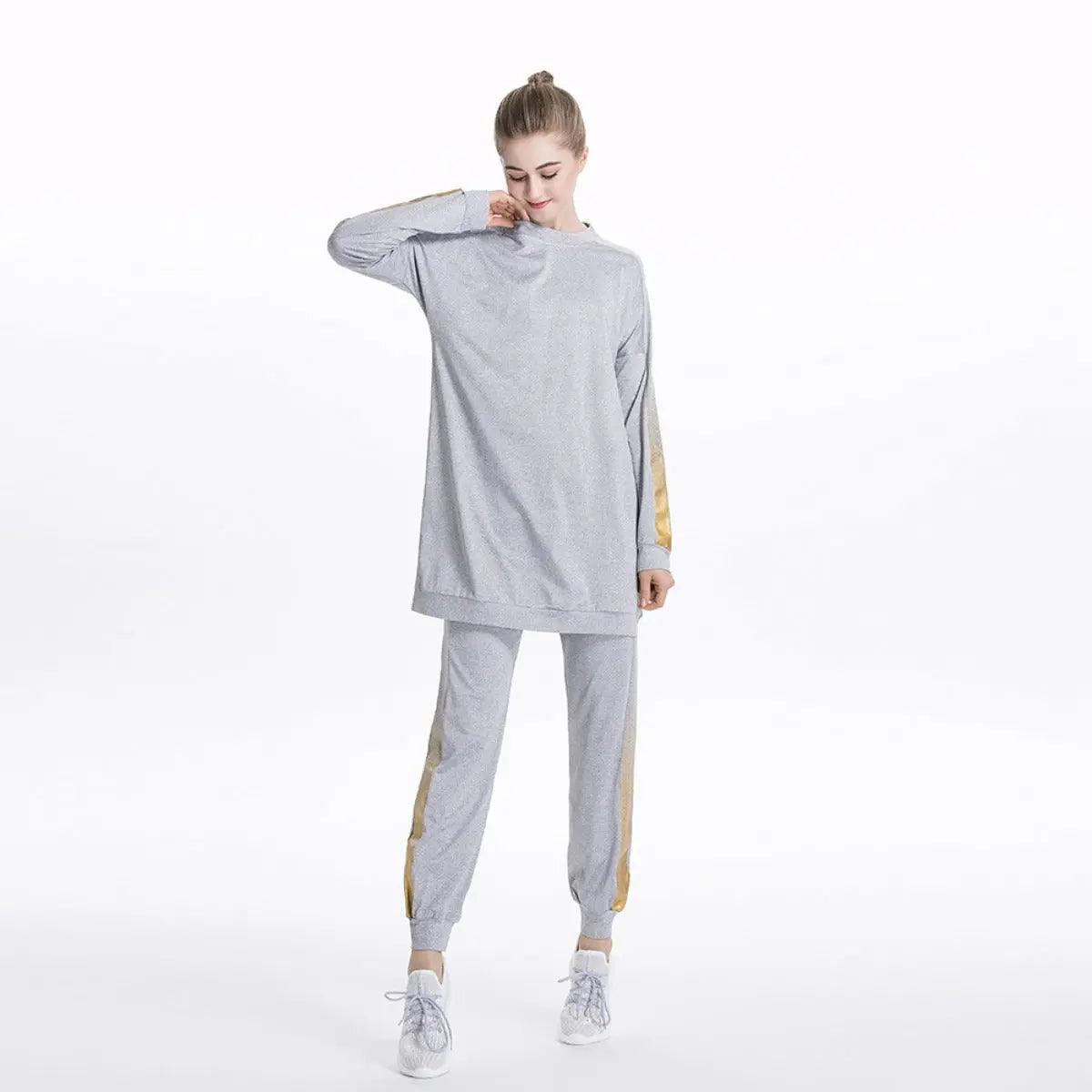 MB008 Women's Casual Two Piece Sweatsuit Set - Long Sleeve Crewneck and Joggers