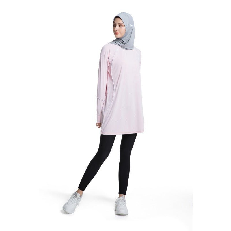 Women's Quick Dry Long Sleeve Modest Workout Top | Polyester Athletic Yoga Tunic with Simple Lines(MS114)