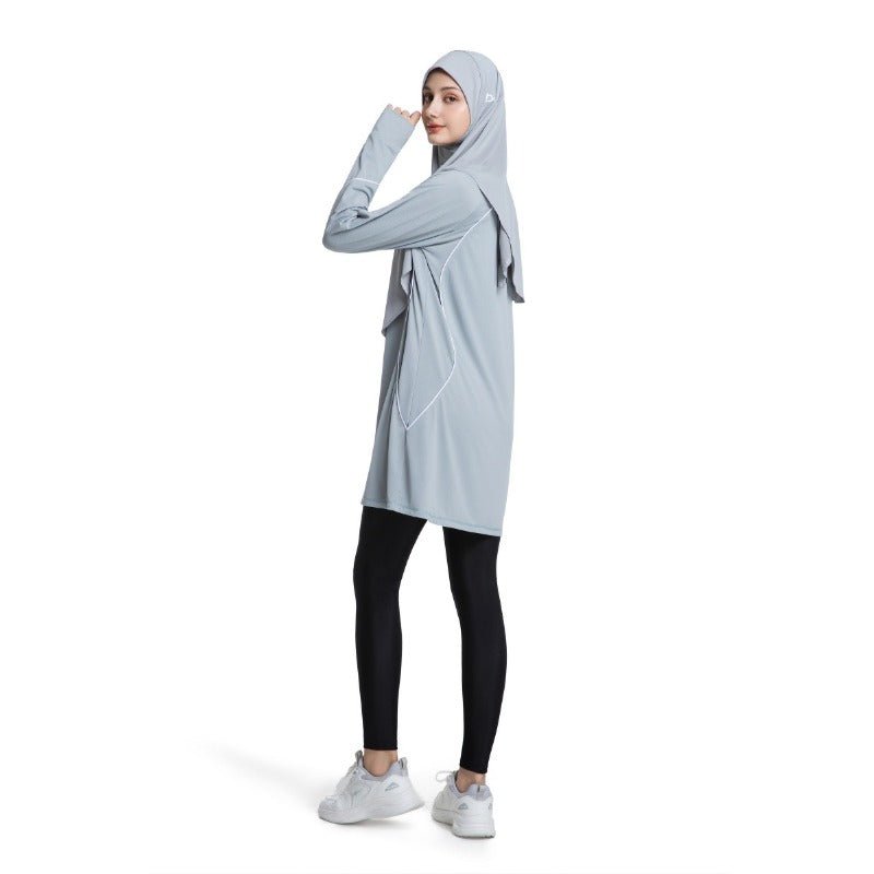 Women's Quick Dry Long Sleeve Modest Workout Top | Polyester Athletic Yoga Tunic with Simple Lines(MS114)