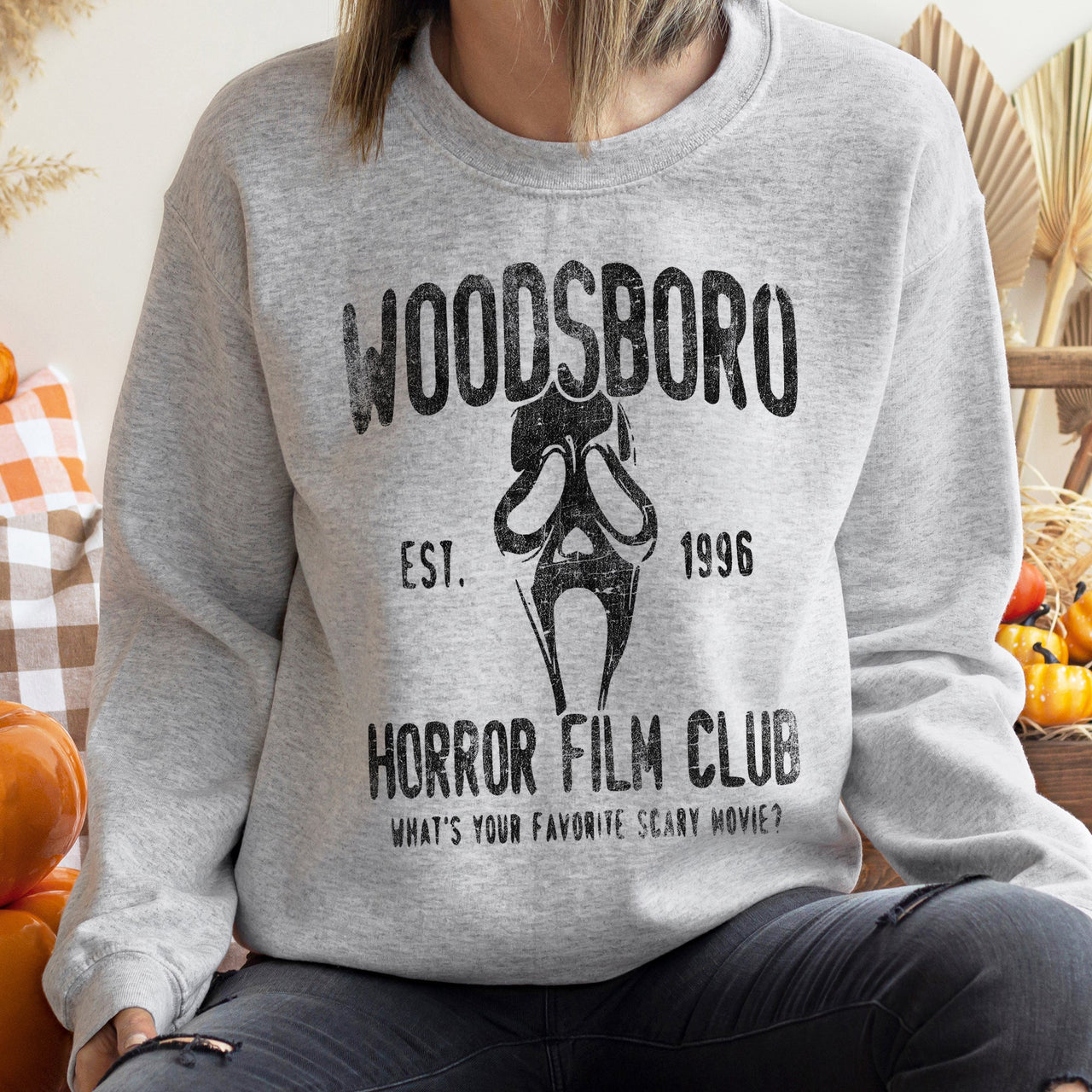 Woodsboro Vintage Halloween Spooky Nostalgia Collection Cozy Soft Fleece Sweatshirt
