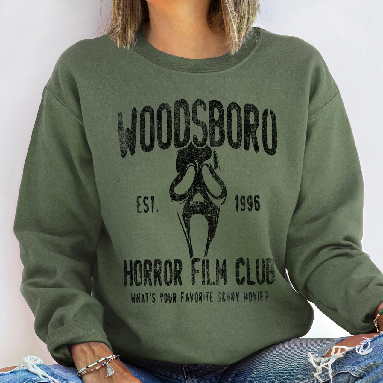 Woodsboro Vintage Halloween Spooky Nostalgia Collection Cozy Soft Fleece Sweatshirt