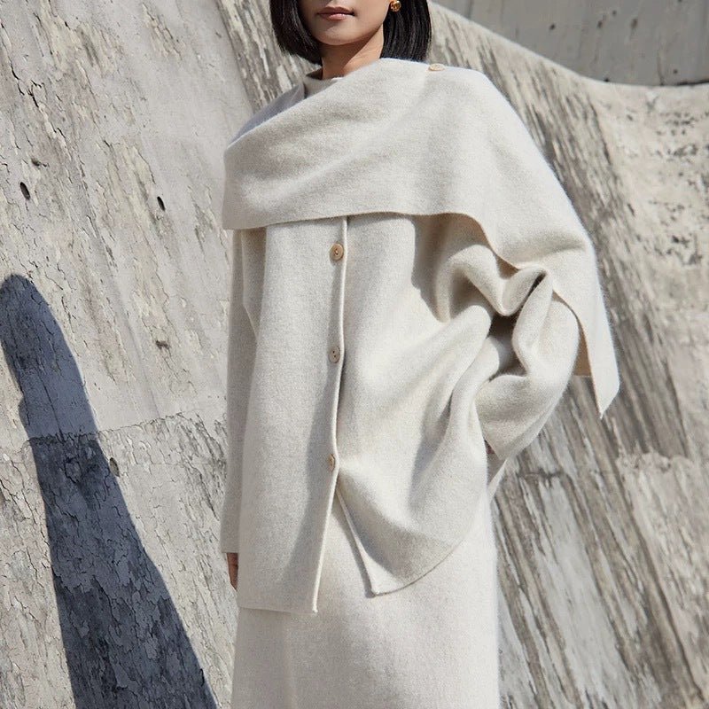 Wool Blend Cape Collar Coat | Mid-Length Button-Front Winter Jacket(MS191)