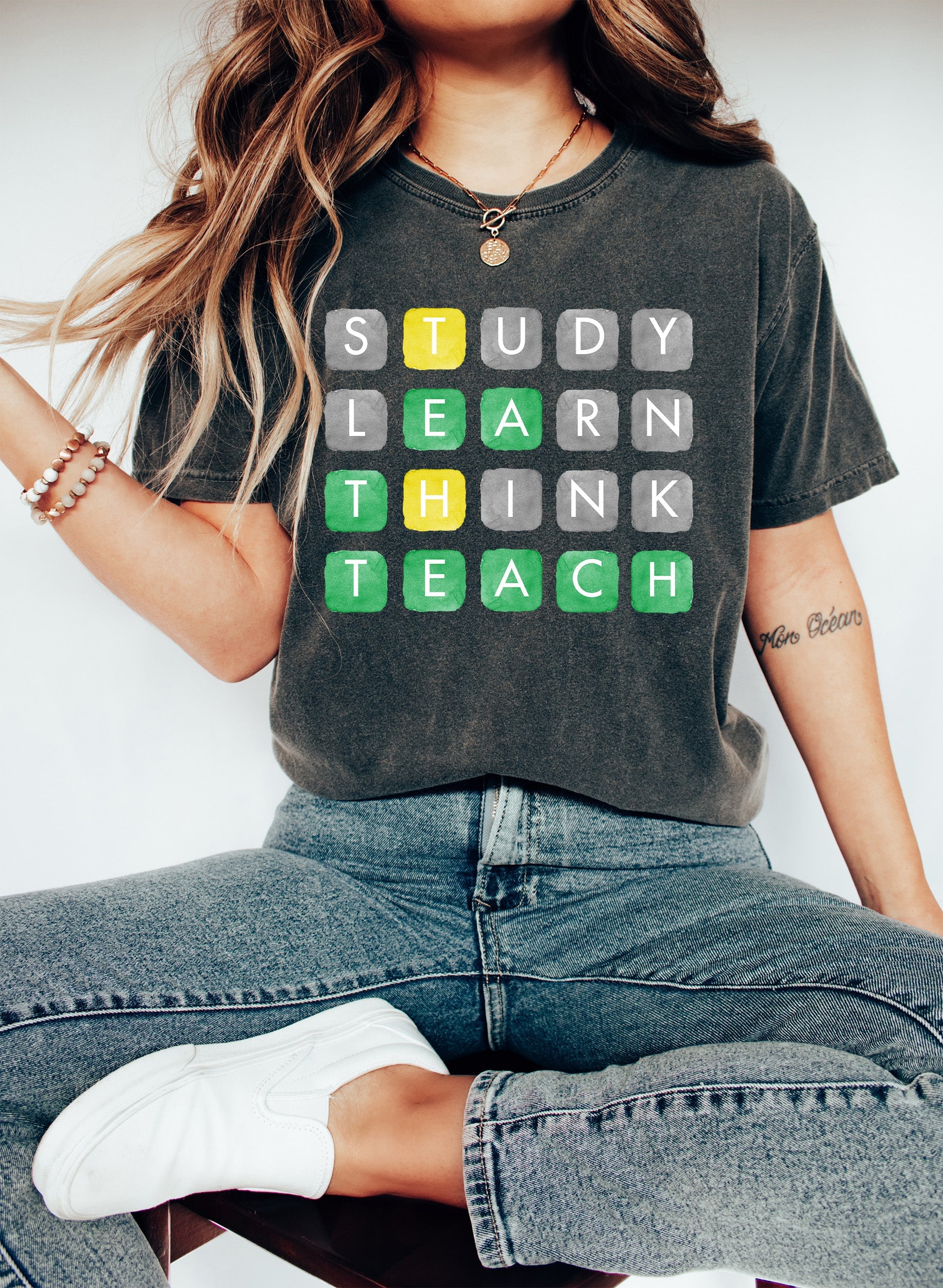 Study Learn Think Teach Word Game For Curious Minds And Lifelong Learners Comfort Colors Tee