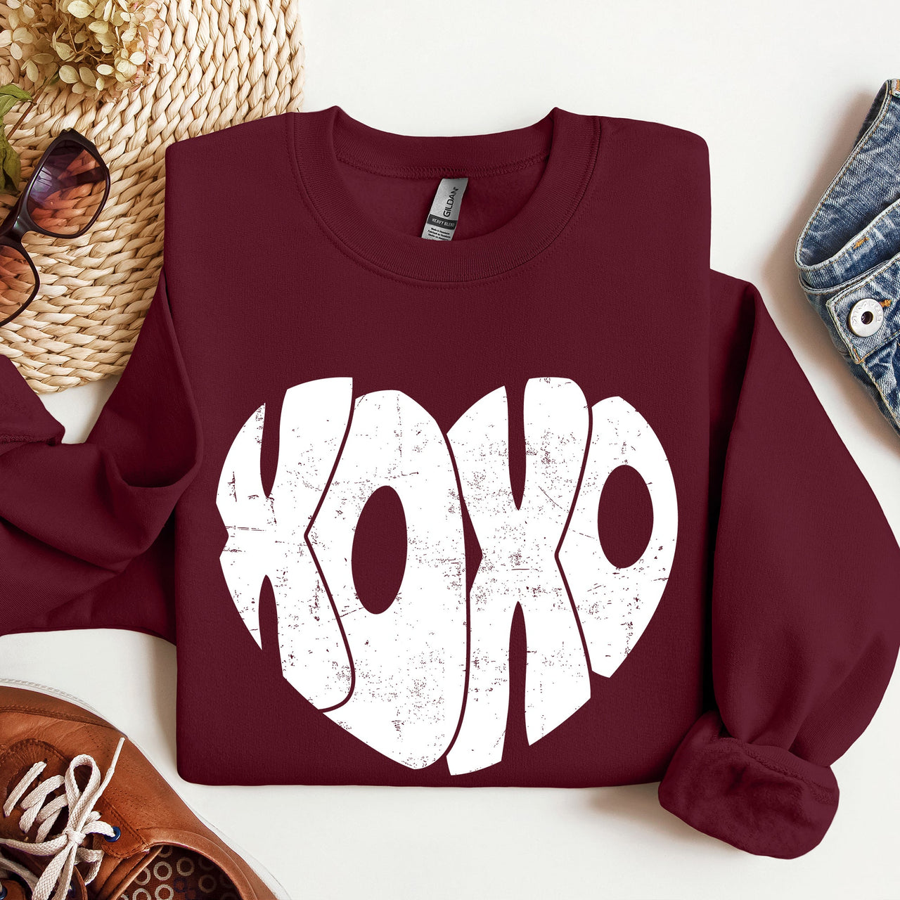 Retro XOXO Heart Vintage Valentines Day Nostalgic Love Edition Cozy Fleece Sweatshirt