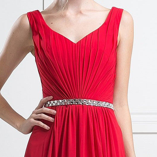 Cinderella Divine W0014 Long Gown Sleeveless Pleated Rhinestone Waist