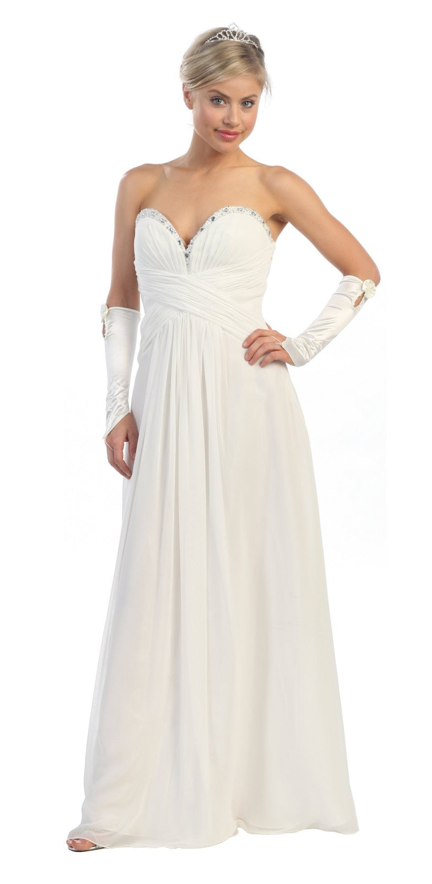 CLEARANCE - Juliet 1118 Long Dress Strapless Beading Sweetheart Chiffon Gown (Size L)