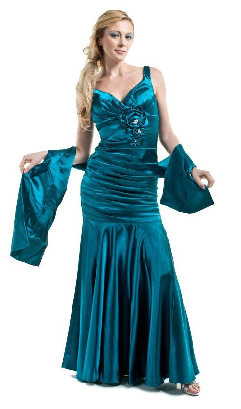 CLEARANCE - Cinderella Divine 5098 Teal Mermaid Dress Pleated Bodice Gown (Size 2XL)