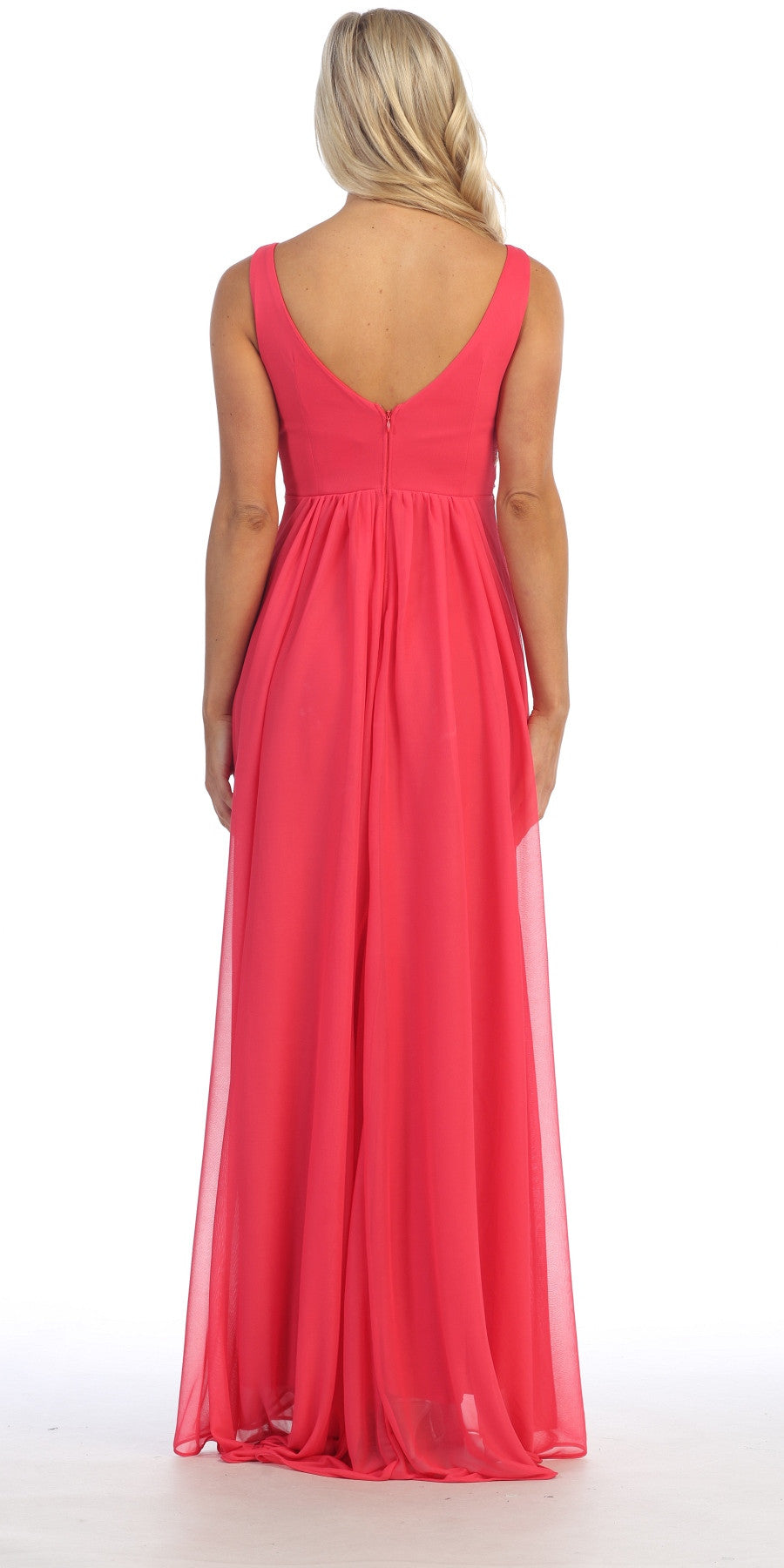 CLEARANCE - Celavie 7003 V-Neck Empire Dress Chiffon A-Line (Size S)
