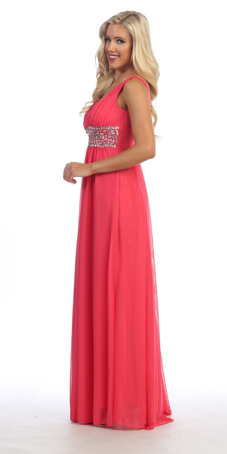 CLEARANCE - Celavie 7003 V-Neck Empire Dress Chiffon A-Line (Size S)