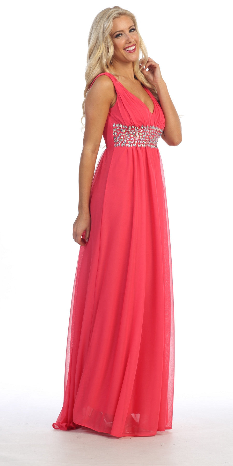 CLEARANCE - Celavie 7003 V-Neck Empire Dress Chiffon A-Line (Size S)